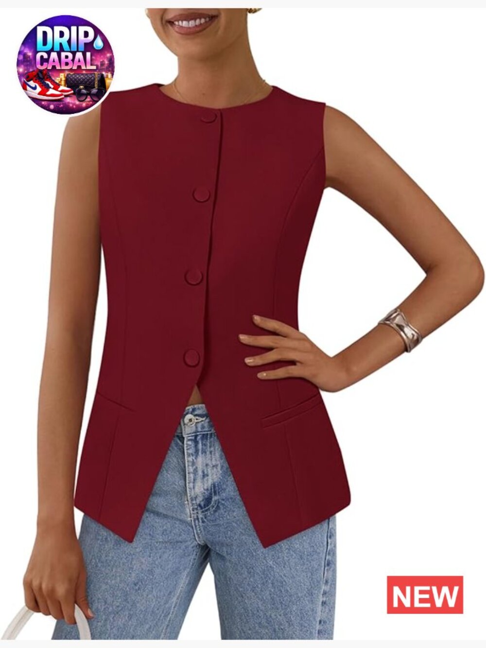 Women's Sleeveless Button Down Suit Vest Blazer Waistcoat Business Casual